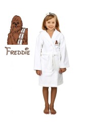 Brown Wookie Cartoon Design & Custom Name Embroidery on Kids Hooded Bathrobe